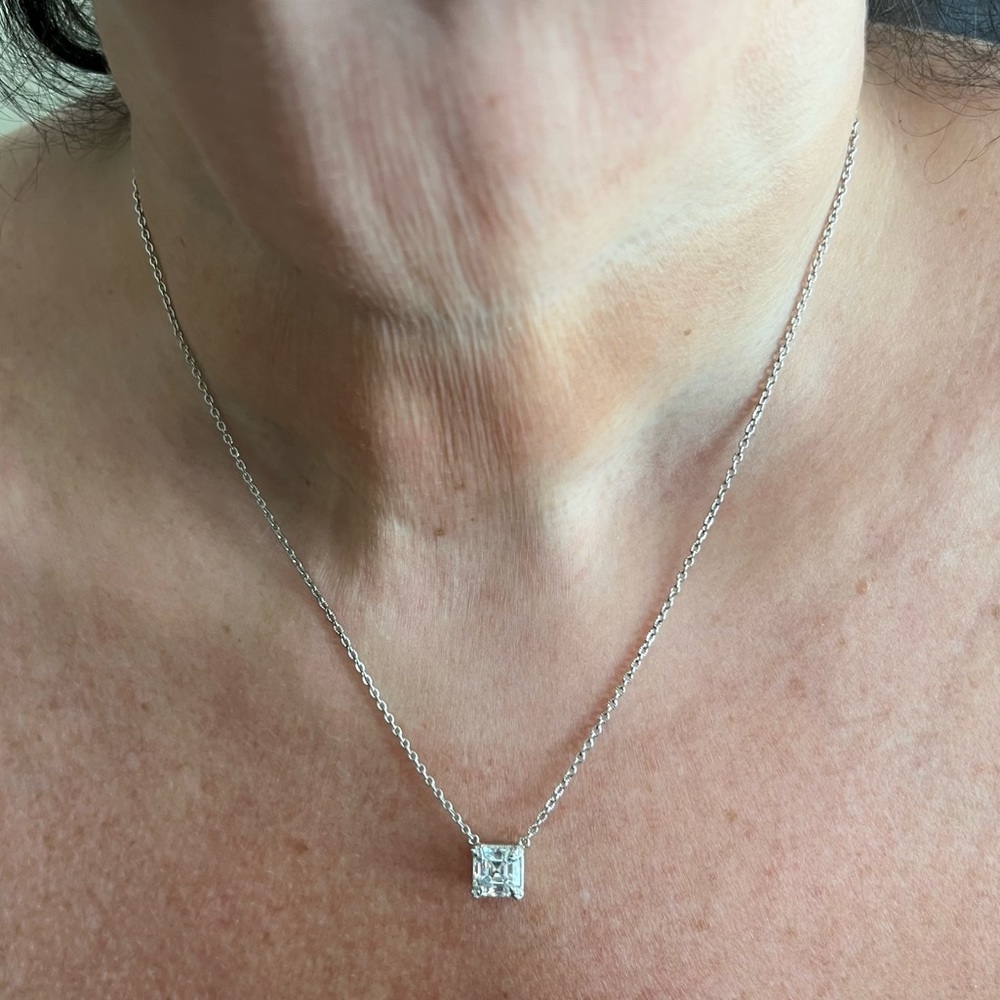 Judith Ripka Sterling CZ Necklace asscher cut solitaire